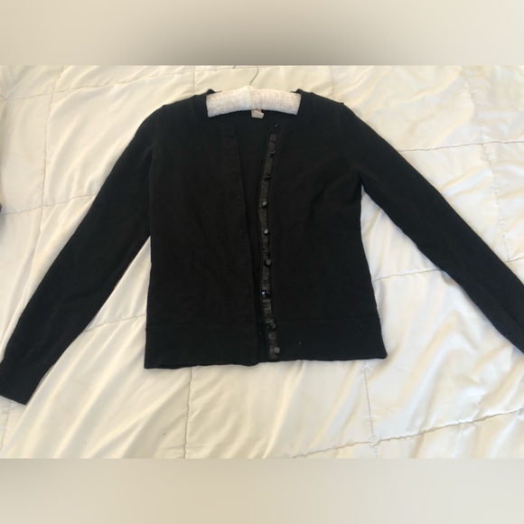BANANA REPUBLIC BLACK EXTRA FINE WOOL CARDIGAN - Picture 2 of 4
